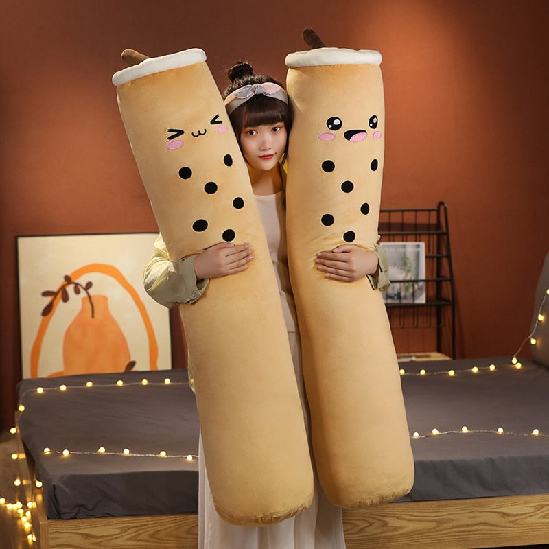 100/130/150cm Cute Bubble Tea Cup Plush Toy Soft Long Stuffed Pillow Kawaii Fruit Milk Tea Plush Doll Sleeping Cushion Girl Gift