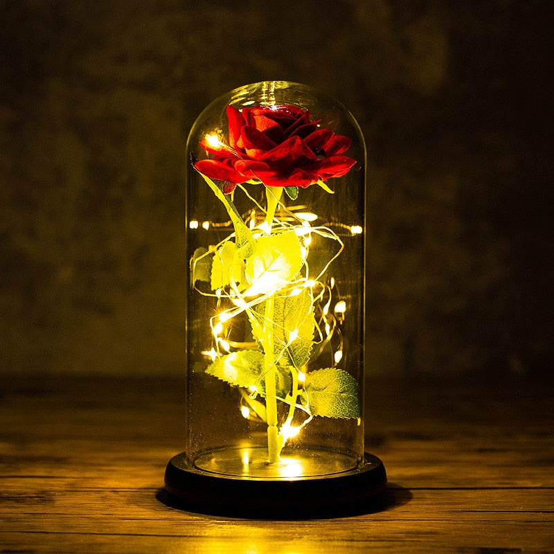 2021 Beauty and Beast Light Galaxy Rose Flower Glass Cover LED Battery Lamp Birthday Valentine's Day Gift For Mom Mother's Gift