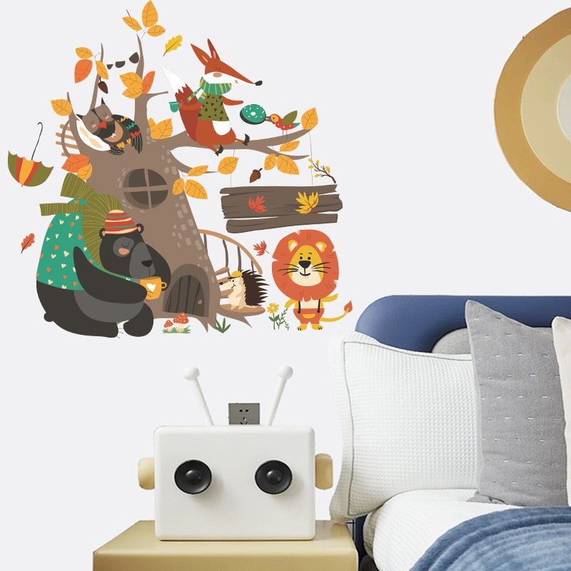 Hand Painted Forest Animals Wall Stickers for Kids room Bedroom Wall Decor Vinyl PVC Wall posters Home Decor Cartoon Wall Decals