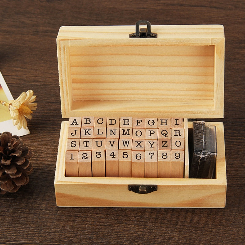 Self Inking Number Letter Stamp School Stationery Wood Rectangle Kids Number Seal Diary Decoration DIY Handmade 1Set with box