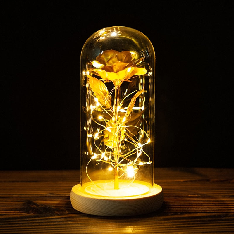 2021 Beauty and Beast Light Galaxy Rose Flower Glass Cover LED Battery Lamp Birthday Valentine's Day Gift For Mom Mother's Gift