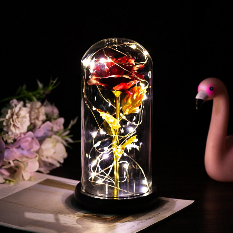 2021 Beauty and Beast Light Galaxy Rose Flower Glass Cover LED Battery Lamp Birthday Valentine's Day Gift For Mom Mother's Gift