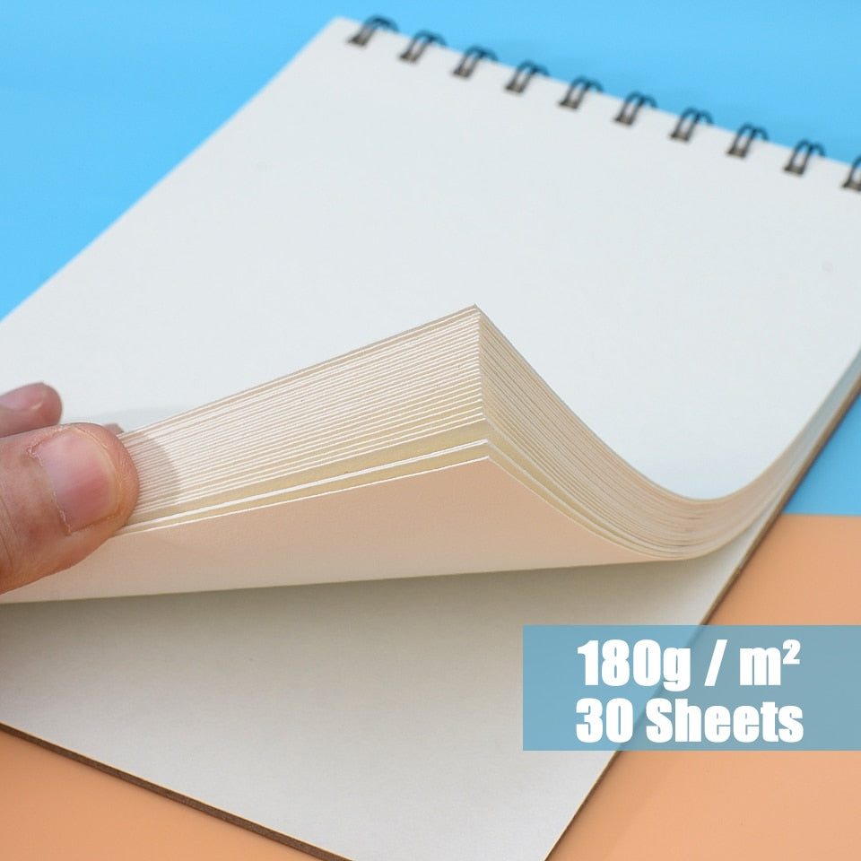 30 Sheets Sketchbook 180g Spiral Notebook Wooden Pulp A5 Sketching Paper Pad Inner Blank Pencil Drawing Graffiti Art Supplies
