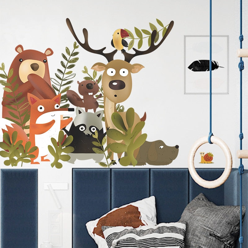 Hand Painted Forest Animals Wall Stickers for Kids room Bedroom Wall Decor Vinyl PVC Wall posters Home Decor Cartoon Wall Decals