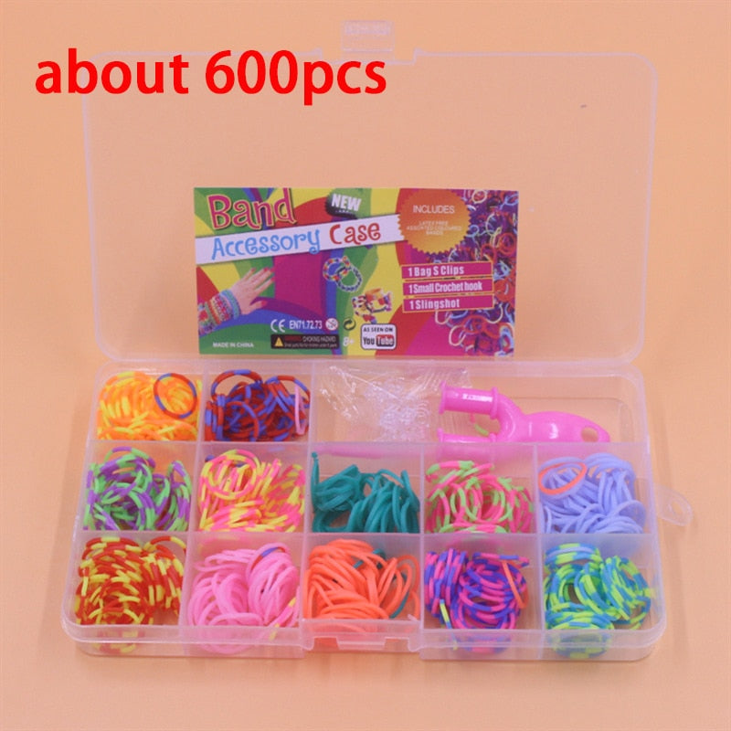 600-1500pcs+ Colorful Loom Bands Set Candy Color Bracelet Making Kit DIY Rubber Band Woven Bracelet Kit Girls Craft Toys Gifts