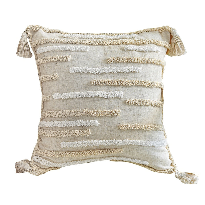 Boho Style cushion cover 45x45cm pillow cover Cotton Linen Tufted Tassles Beige for Home decoration Sofa Bed 45x45cm/30x50cm