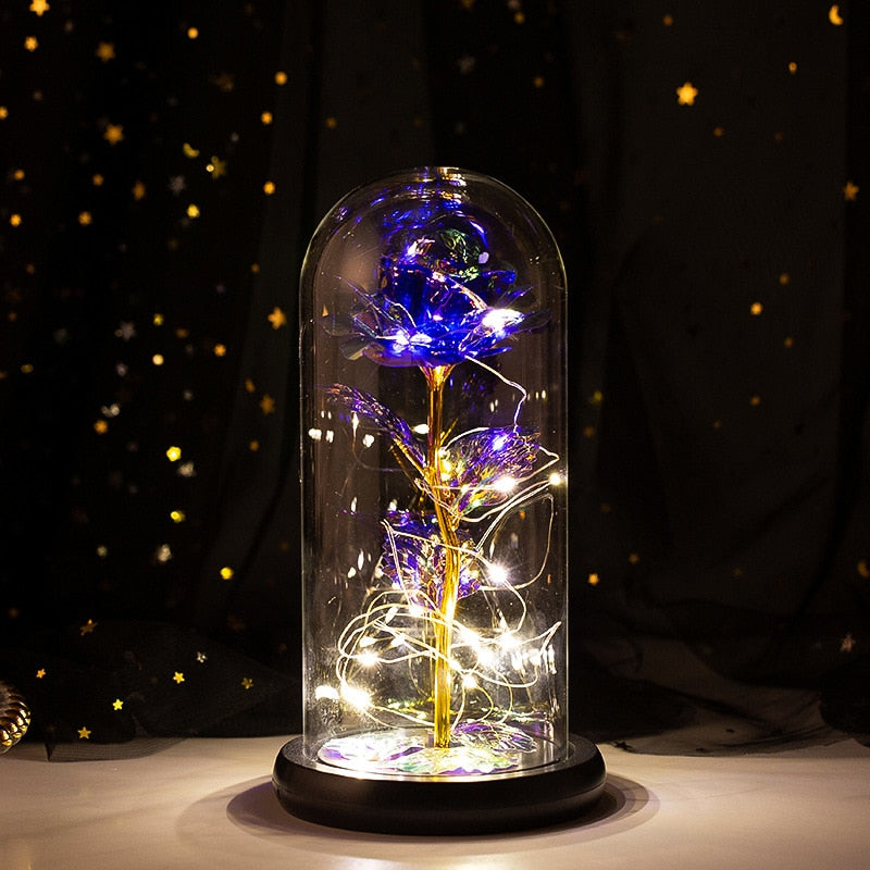 2021 Beauty and Beast Light Galaxy Rose Flower Glass Cover LED Battery Lamp Birthday Valentine's Day Gift For Mom Mother's Gift