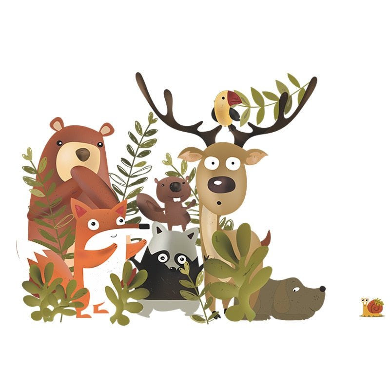Hand Painted Forest Animals Wall Stickers for Kids room Bedroom Wall Decor Vinyl PVC Wall posters Home Decor Cartoon Wall Decals
