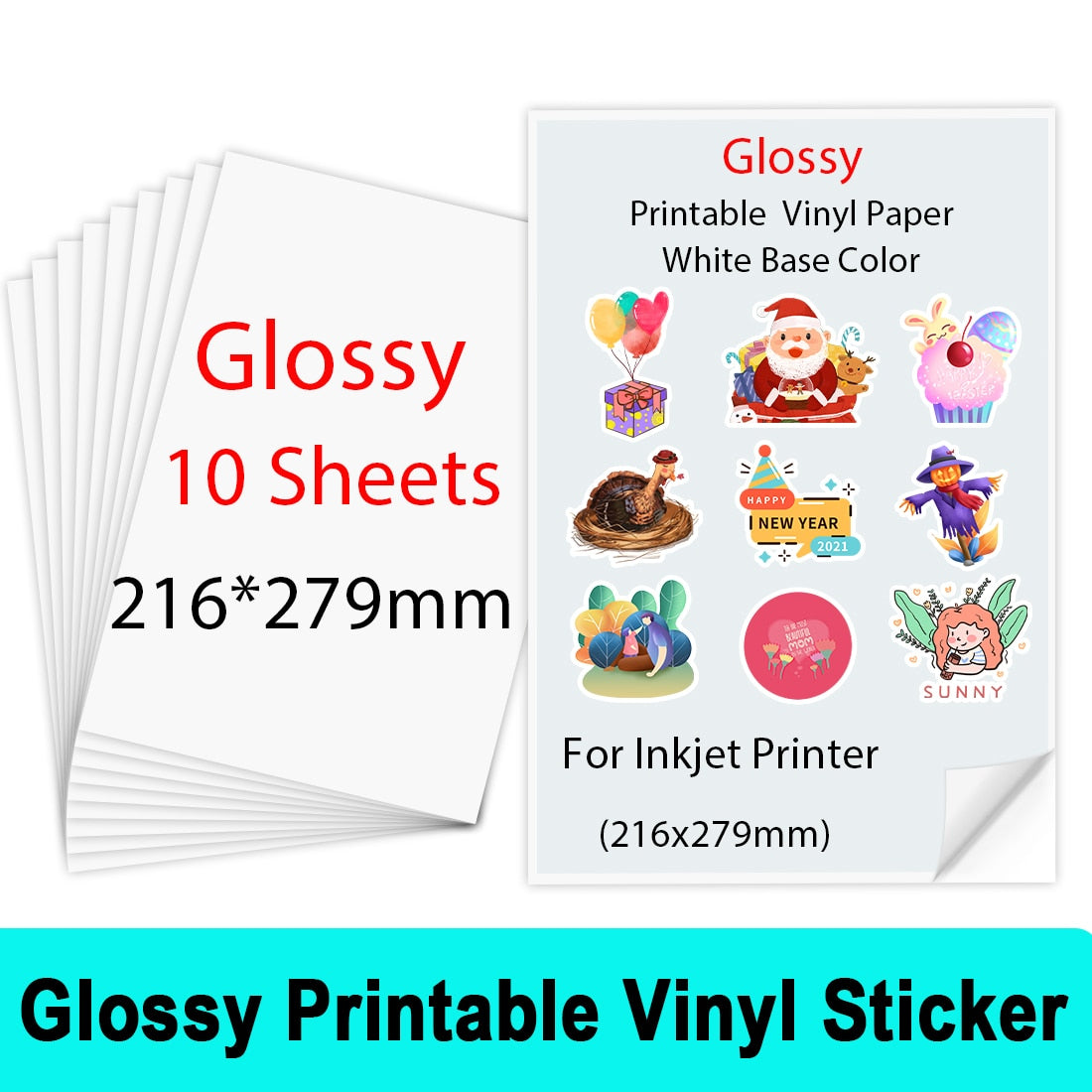 10 Sheets Printable Vinyl Sticker Paper Glossy adhesive Copy Paper 216*279mm Vinyl Printing Paper for Inkjet printer DIY Crafts