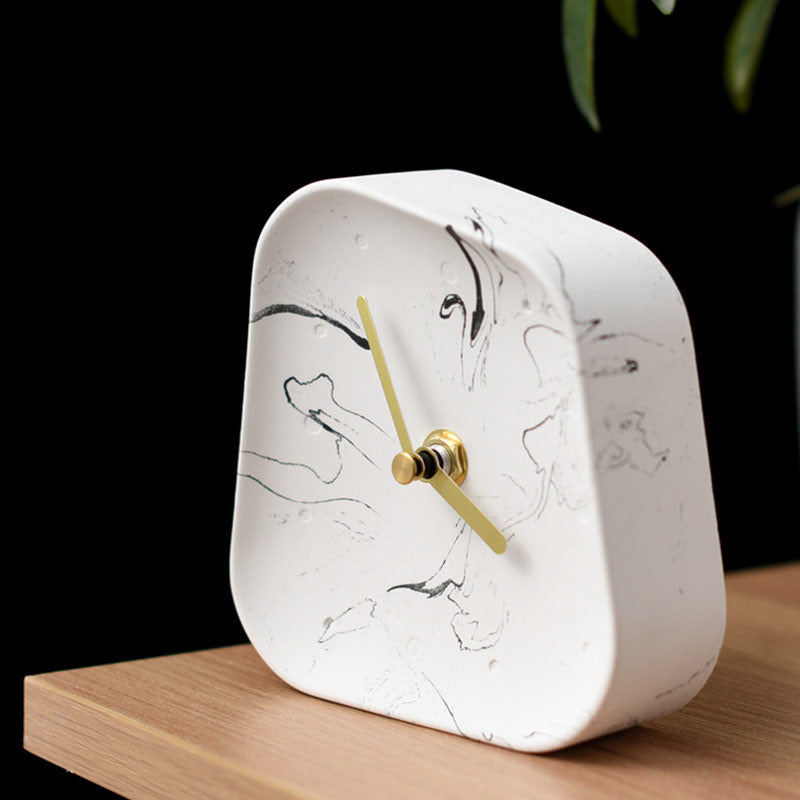 Nordic Home Decoration Accessories Geometry Shaped Cement Table Clock Desktop Decoration Mute Concrete Small Desk Clock