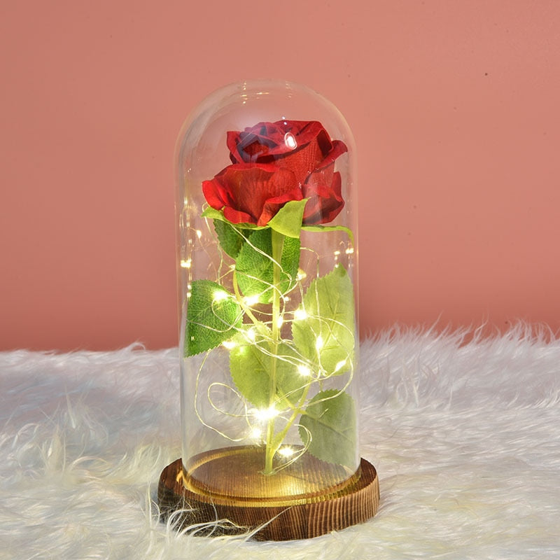 2021 Beauty and Beast Light Galaxy Rose Flower Glass Cover LED Battery Lamp Birthday Valentine's Day Gift For Mom Mother's Gift