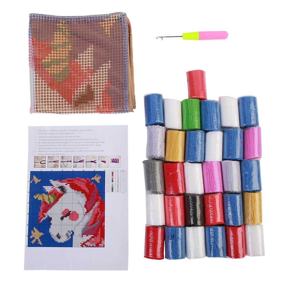 Latch hook pillow kit with Pre-Printed Pattern Cross stitch kits Knot set pillow Unfinished accessories Unicorn Cushions kit