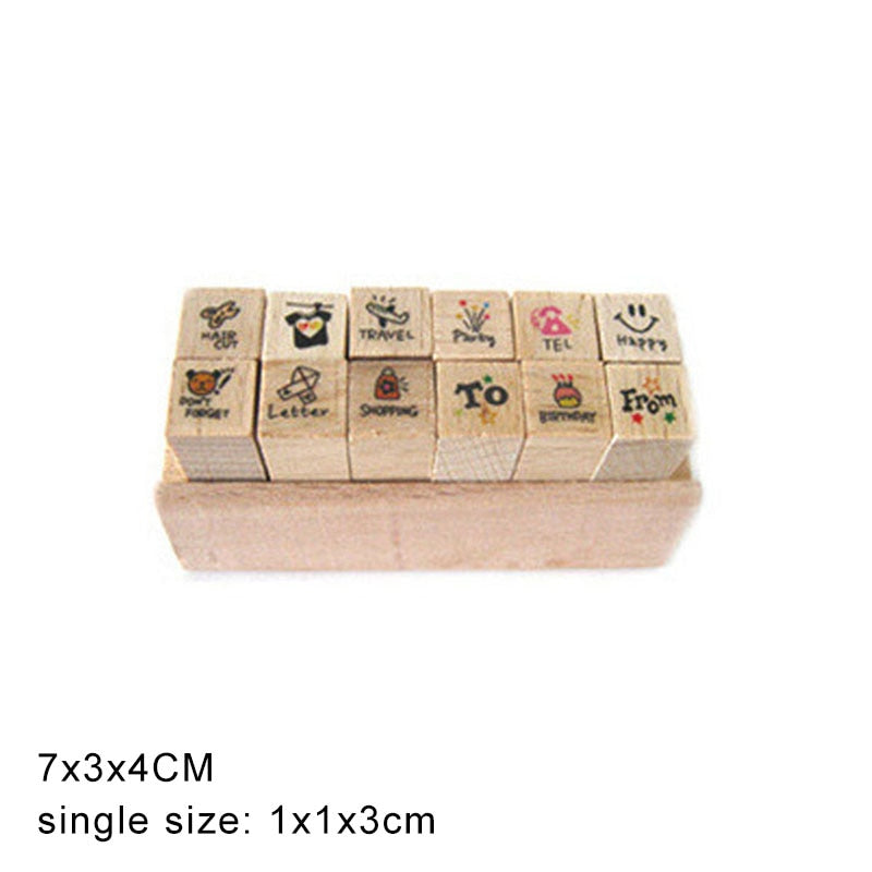 Self Inking Number Letter Stamp School Stationery Wood Rectangle Kids Number Seal Diary Decoration DIY Handmade 1Set with box