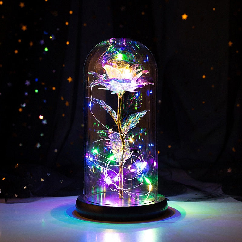 2021 Beauty and Beast Light Galaxy Rose Flower Glass Cover LED Battery Lamp Birthday Valentine's Day Gift For Mom Mother's Gift