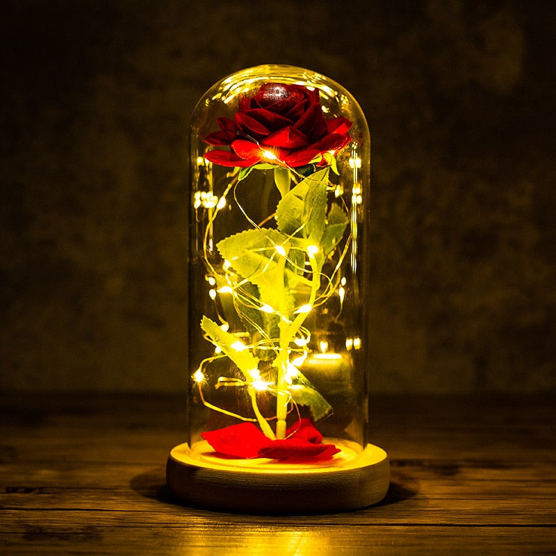 2021 Beauty and Beast Light Galaxy Rose Flower Glass Cover LED Battery Lamp Birthday Valentine's Day Gift For Mom Mother's Gift