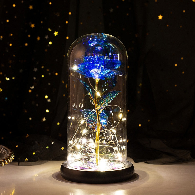 2021 Beauty and Beast Light Galaxy Rose Flower Glass Cover LED Battery Lamp Birthday Valentine's Day Gift For Mom Mother's Gift