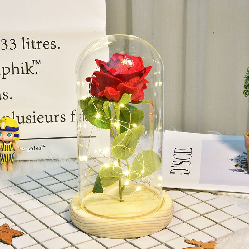 2021 Beauty and Beast Light Galaxy Rose Flower Glass Cover LED Battery Lamp Birthday Valentine's Day Gift For Mom Mother's Gift