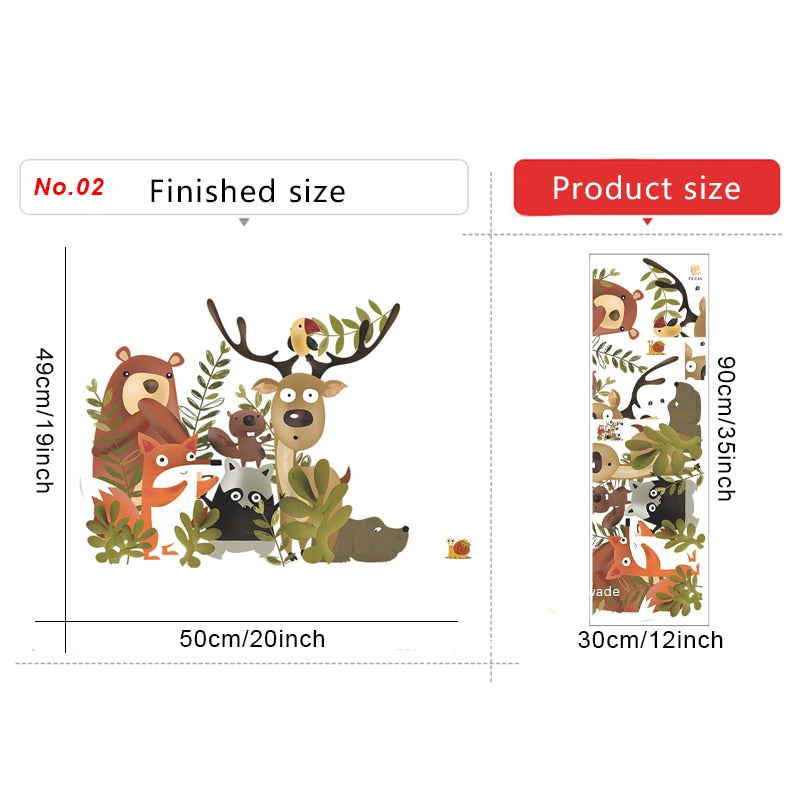 Hand Painted Forest Animals Wall Stickers for Kids room Bedroom Wall Decor Vinyl PVC Wall posters Home Decor Cartoon Wall Decals