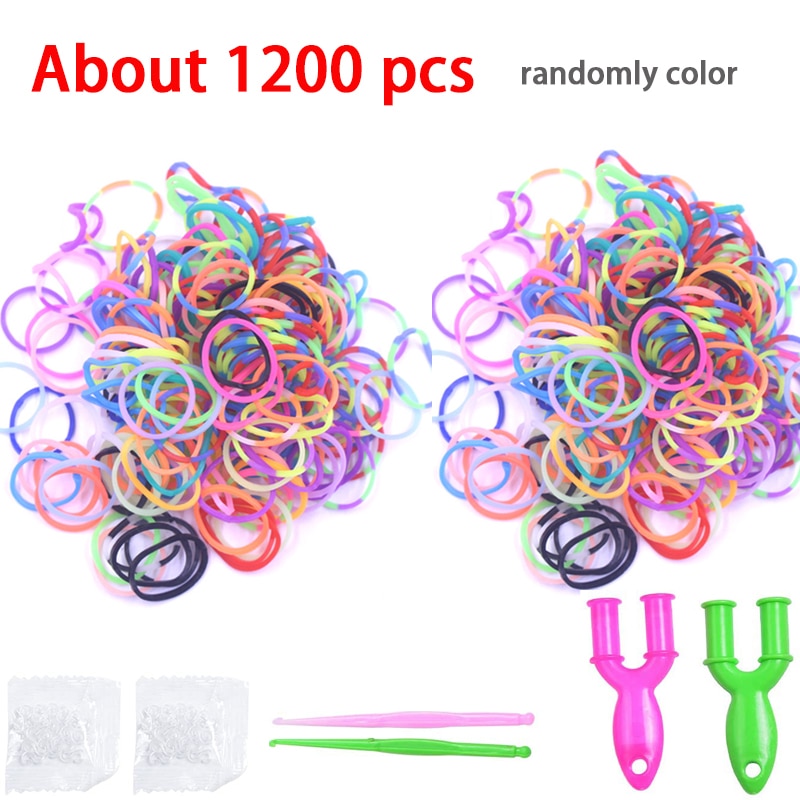 600-1500pcs+ Colorful Loom Bands Set Candy Color Bracelet Making Kit DIY Rubber Band Woven Bracelet Kit Girls Craft Toys Gifts