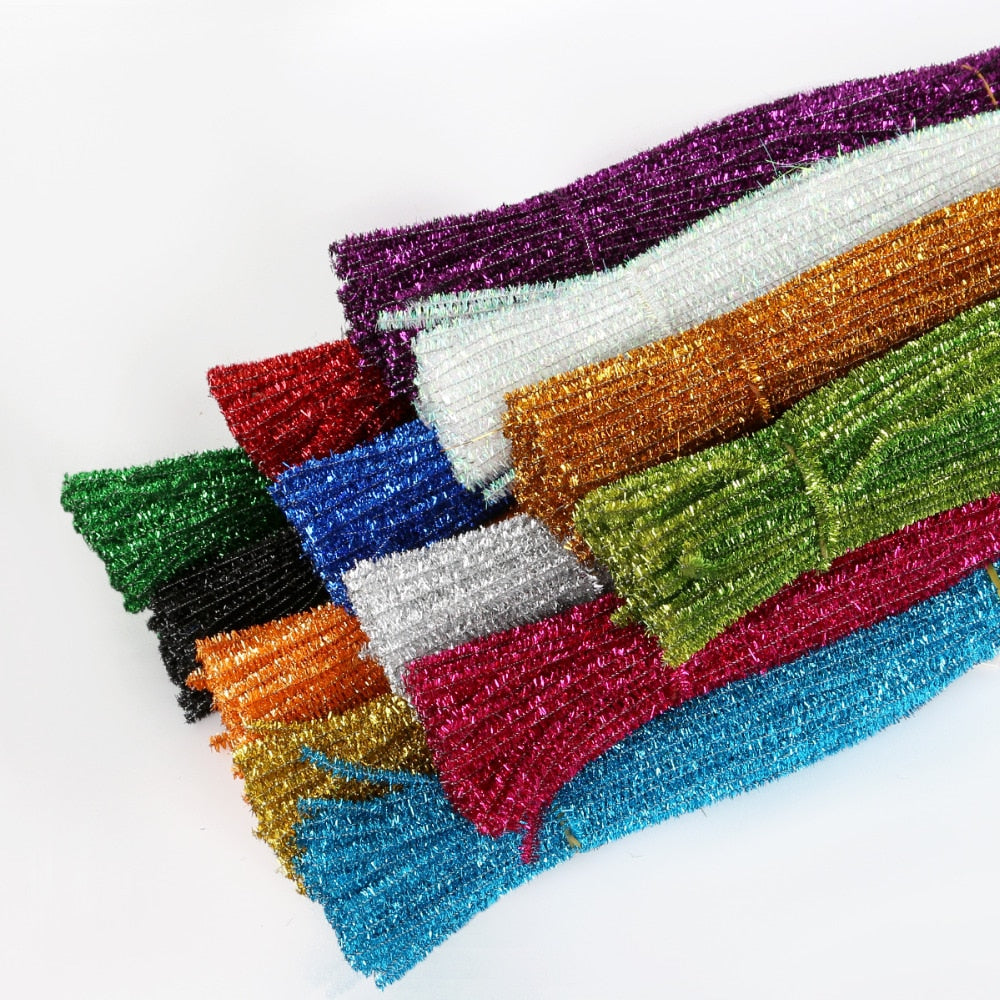 100pcs Glitter Chenille Stems Pipe Cleaners Plush Tinsel Stems Wired Sticks Kids Educational DIY Craft Supplies Toys Crafting