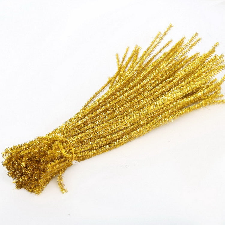 100pcs Glitter Chenille Stems Pipe Cleaners Plush Tinsel Stems Wired Sticks Kids Educational DIY Craft Supplies Toys Crafting