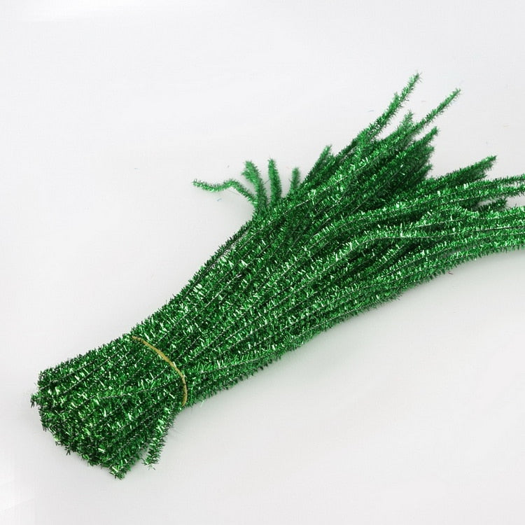 100pcs Glitter Chenille Stems Pipe Cleaners Plush Tinsel Stems Wired Sticks Kids Educational DIY Craft Supplies Toys Crafting