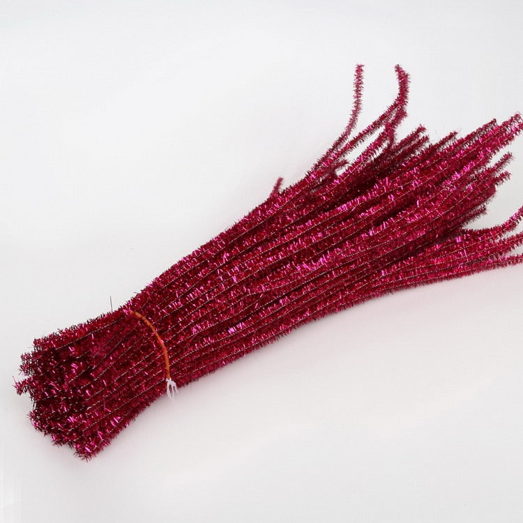 100pcs Glitter Chenille Stems Pipe Cleaners Plush Tinsel Stems Wired Sticks Kids Educational DIY Craft Supplies Toys Crafting