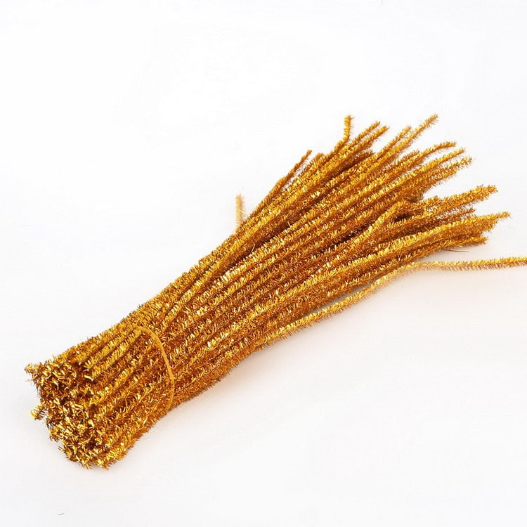 100pcs Glitter Chenille Stems Pipe Cleaners Plush Tinsel Stems Wired Sticks Kids Educational DIY Craft Supplies Toys Crafting
