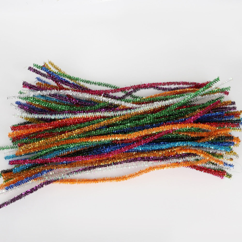100pcs Glitter Chenille Stems Pipe Cleaners Plush Tinsel Stems Wired Sticks Kids Educational DIY Craft Supplies Toys Crafting