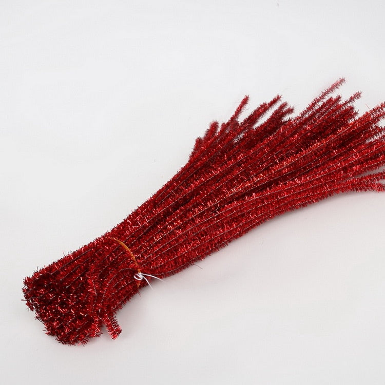 100pcs Glitter Chenille Stems Pipe Cleaners Plush Tinsel Stems Wired Sticks Kids Educational DIY Craft Supplies Toys Crafting
