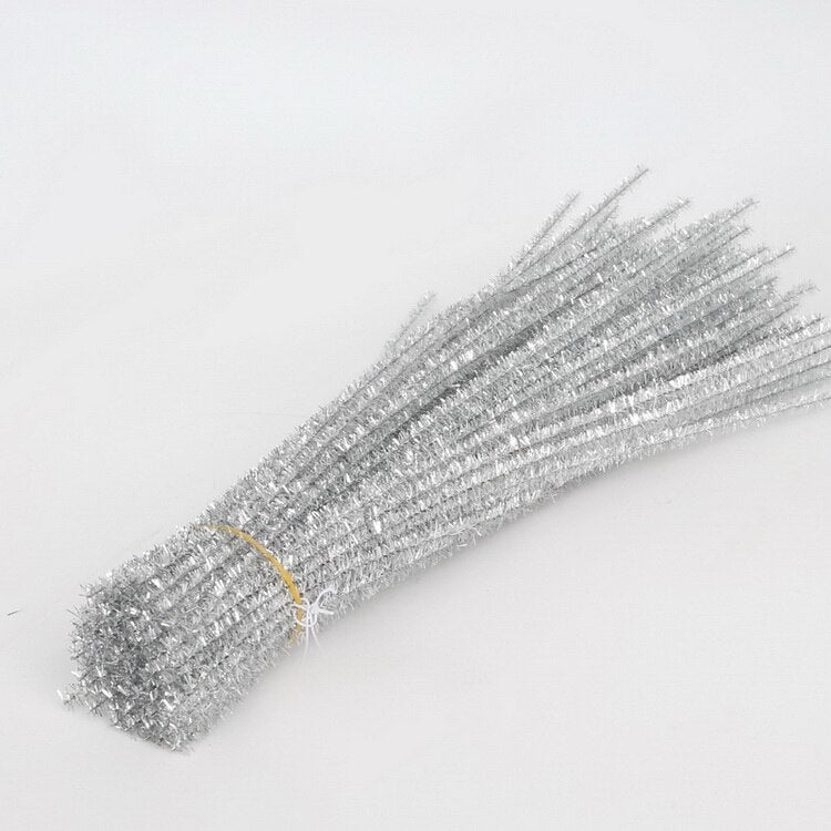 100pcs Glitter Chenille Stems Pipe Cleaners Plush Tinsel Stems Wired Sticks Kids Educational DIY Craft Supplies Toys Crafting
