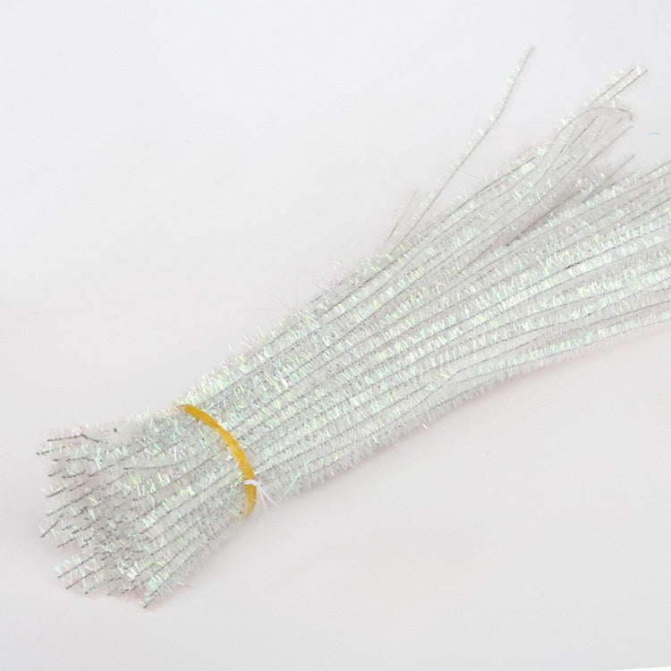 100pcs Glitter Chenille Stems Pipe Cleaners Plush Tinsel Stems Wired Sticks Kids Educational DIY Craft Supplies Toys Crafting