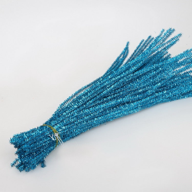 100pcs Glitter Chenille Stems Pipe Cleaners Plush Tinsel Stems Wired Sticks Kids Educational DIY Craft Supplies Toys Crafting