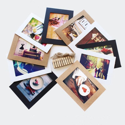 10 Pcs Combination Paper Frame with Clips DIY Kraft Paper Picture Frame Hanging Wall Photos Album 2M Rope Home Decoration Craft