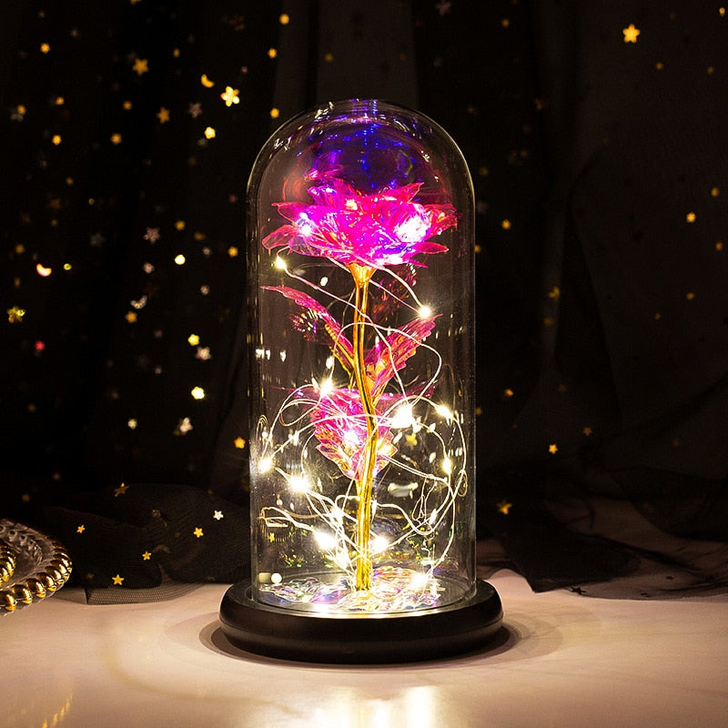 2021 Beauty and Beast Light Galaxy Rose Flower Glass Cover LED Battery Lamp Birthday Valentine's Day Gift For Mom Mother's Gift