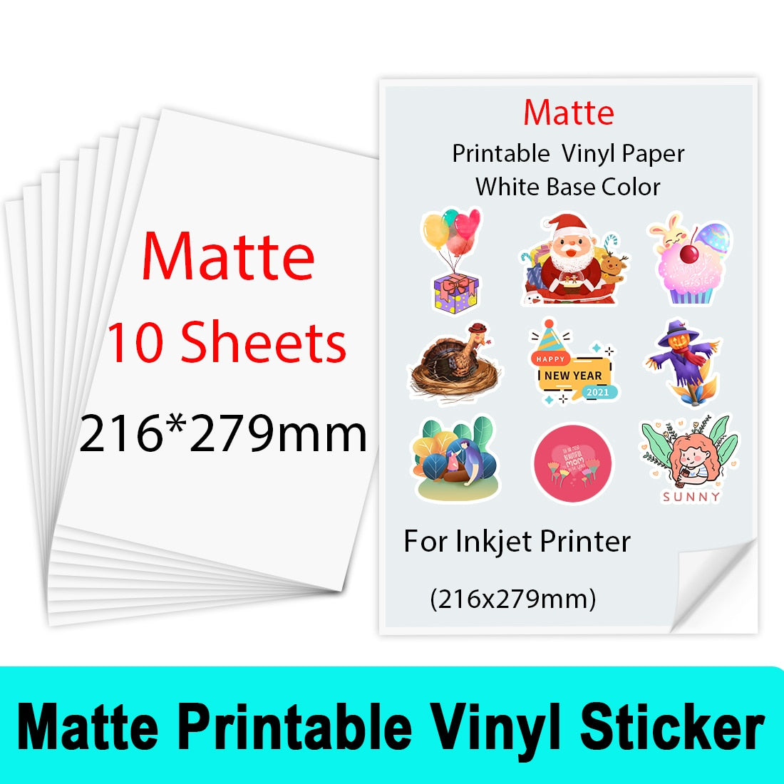 10 Sheets Printable Vinyl Sticker Paper Glossy adhesive Copy Paper 216*279mm Vinyl Printing Paper for Inkjet printer DIY Crafts