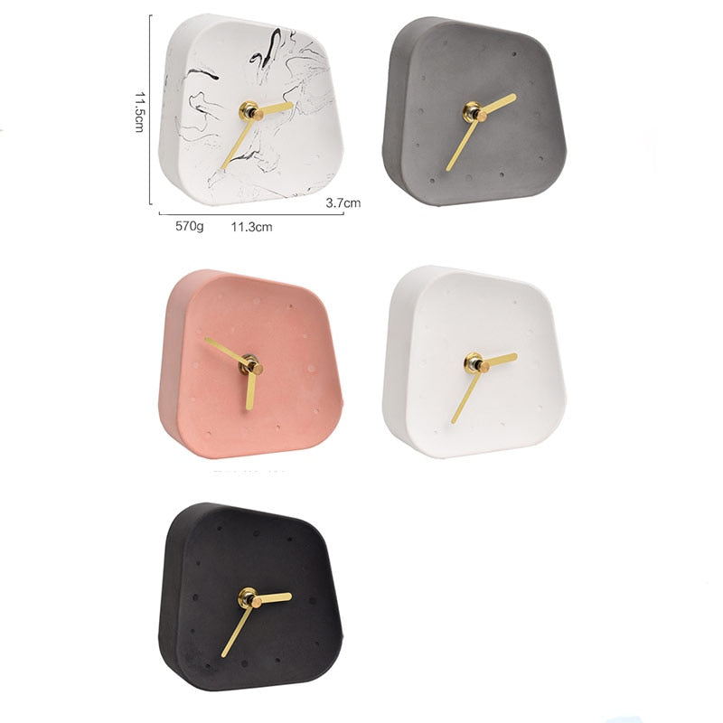 Nordic Home Decoration Accessories Geometry Shaped Cement Table Clock Desktop Decoration Mute Concrete Small Desk Clock