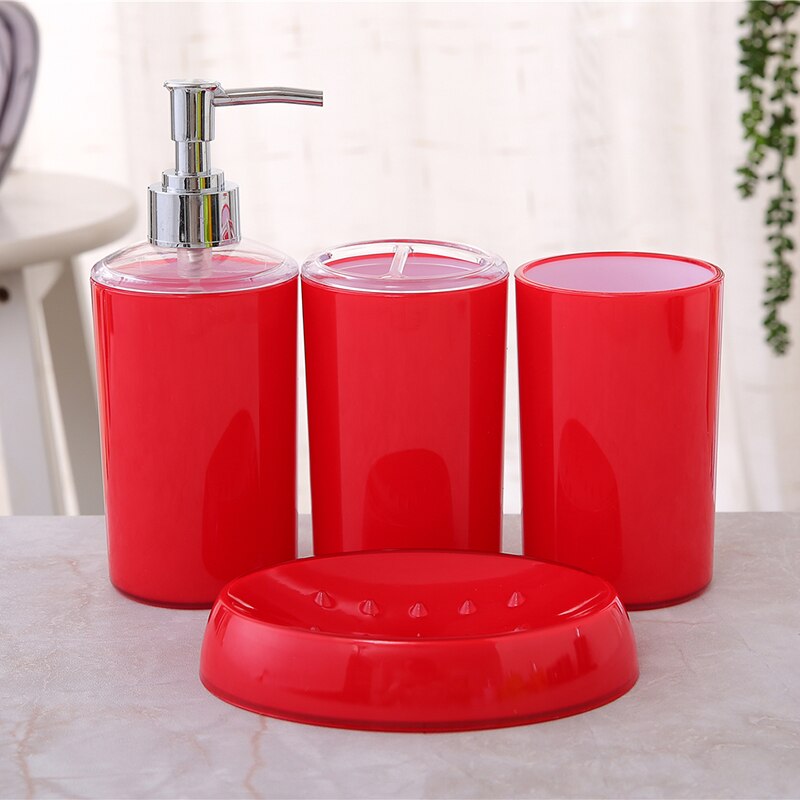 4 Pcs/Set Bathroom Accessories Suit Plastic Soap Dispenser Cup Toothbrush Holder Soap Dish Set