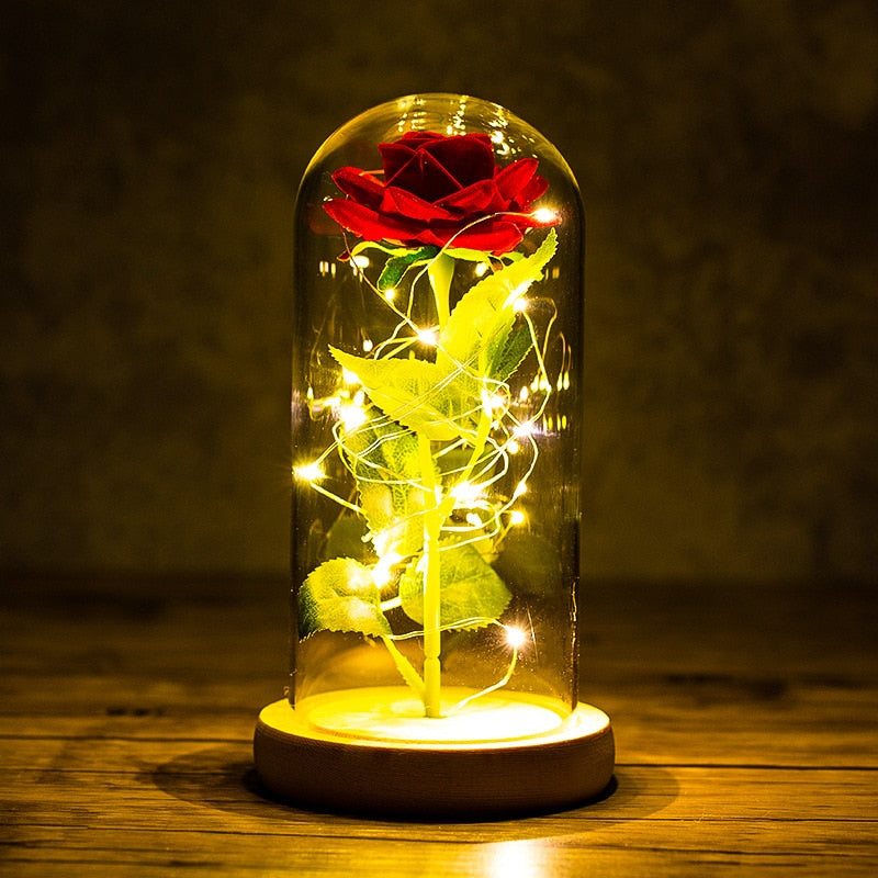 2021 Beauty and Beast Light Galaxy Rose Flower Glass Cover LED Battery Lamp Birthday Valentine's Day Gift For Mom Mother's Gift