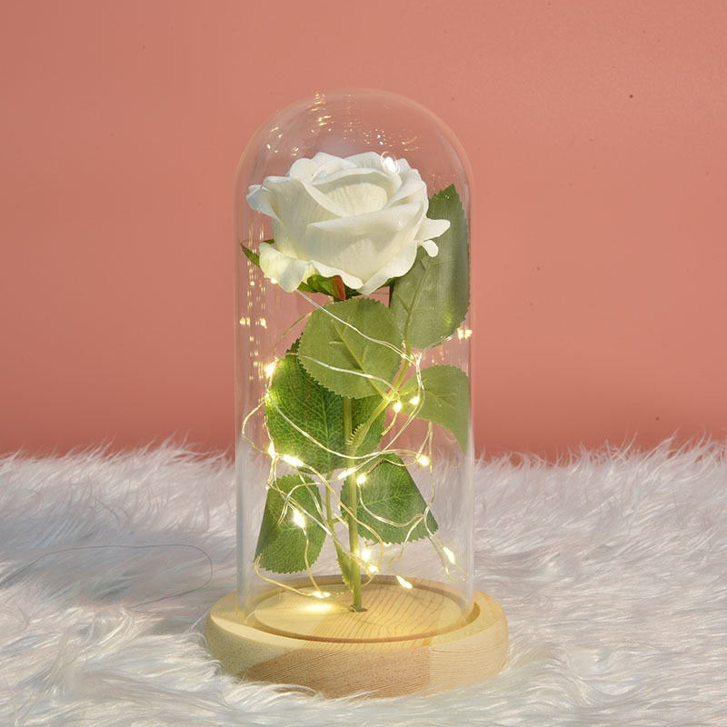 2021 Beauty and Beast Light Galaxy Rose Flower Glass Cover LED Battery Lamp Birthday Valentine's Day Gift For Mom Mother's Gift