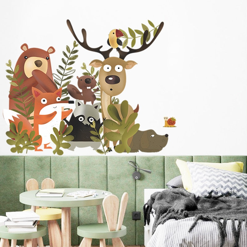 Hand Painted Forest Animals Wall Stickers for Kids room Bedroom Wall Decor Vinyl PVC Wall posters Home Decor Cartoon Wall Decals