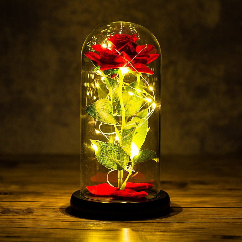 2021 Beauty and Beast Light Galaxy Rose Flower Glass Cover LED Battery Lamp Birthday Valentine's Day Gift For Mom Mother's Gift