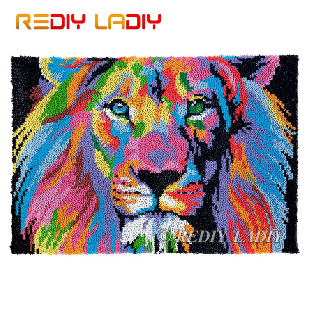Latch Hook Kits King of Lion Chunky Yarn Embroidery Crocheting Tapestry Kits Needlework Arts & Crafts DIY Carpet Rug 85*58cm