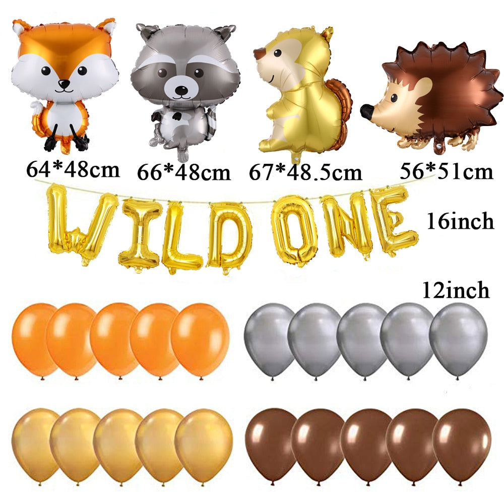 Jungle Safari Forest Party Decorations Raccoon Hedgehog Squirrel Fox Animals Balloons Wild One Baby Shower Birthday Party Globos