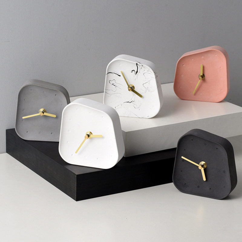Nordic Home Decoration Accessories Geometry Shaped Cement Table Clock Desktop Decoration Mute Concrete Small Desk Clock
