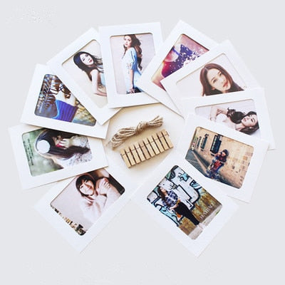 10 Pcs Combination Paper Frame with Clips DIY Kraft Paper Picture Frame Hanging Wall Photos Album 2M Rope Home Decoration Craft