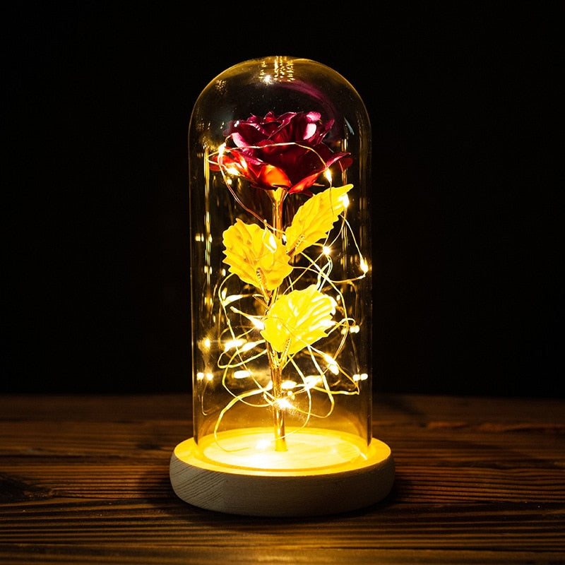 2021 Beauty and Beast Light Galaxy Rose Flower Glass Cover LED Battery Lamp Birthday Valentine's Day Gift For Mom Mother's Gift