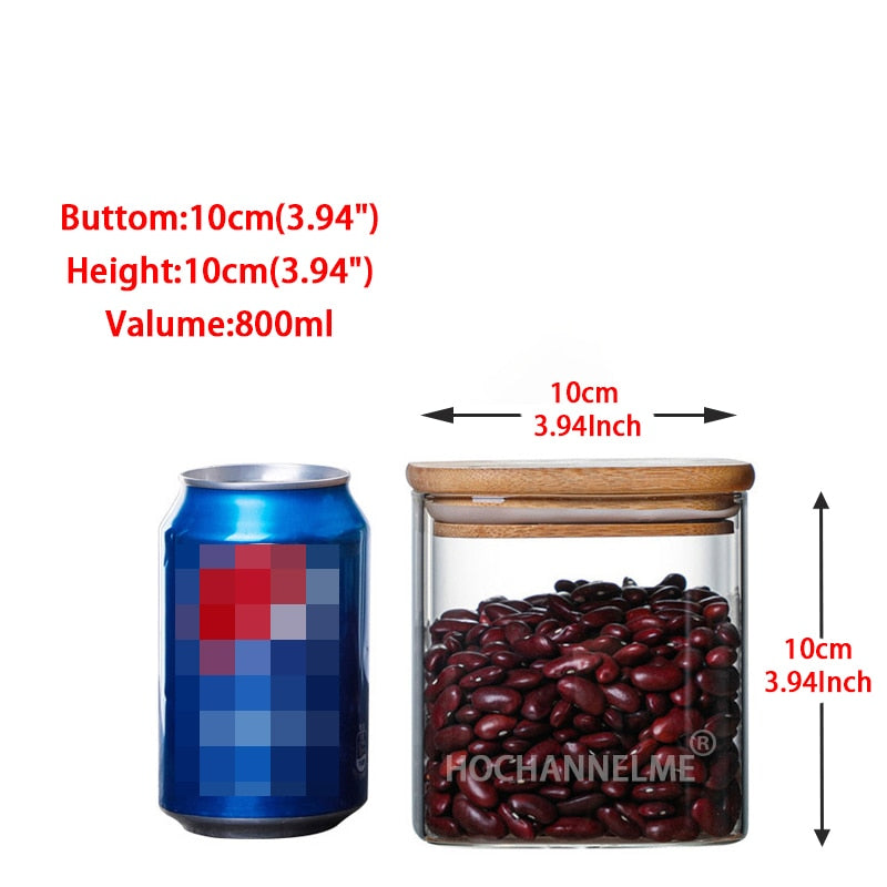 Square Sealed Glass Jars For Spice Kitchen Storage Coffee Bean Storage Can Mason Jar With Lid Food Container