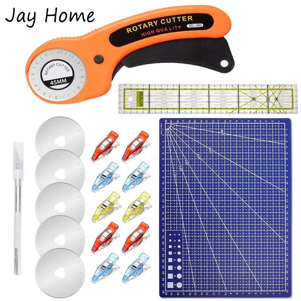 15Pcs 45mm Rotary Cutter Kit & Cutting Mat & Patchwork Ruler & Sewing – Woo  J Crawford