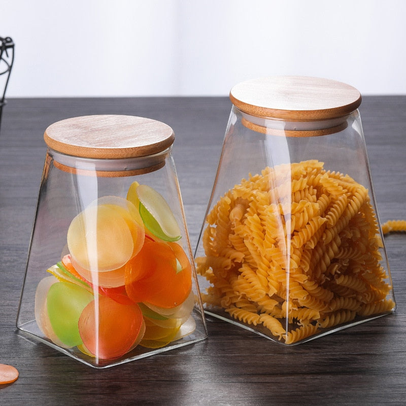 350ml/500ml/750ml/950ml Coffee Bean Tea Sugar Candy Fruit Jar Glass Container Storage Kitchen Container Wood Lid Cover Bottle